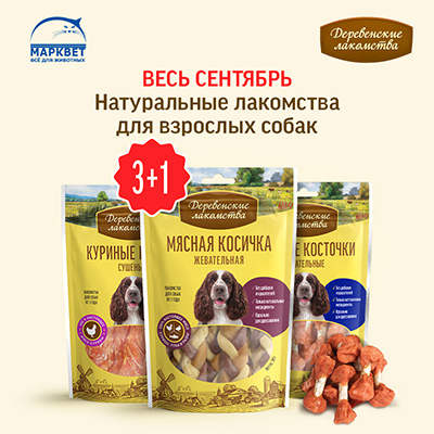 Акция 3+1 на Деревенские Лакомства для собак!