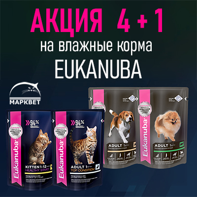 EUKANUBA - акция 4+1 на паучи для кошек и собак!