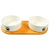 Миска двойная на бамбуковой подставке, 2*350мл, керамика/бамбук,белая, MKR543745, MR.KRANCH